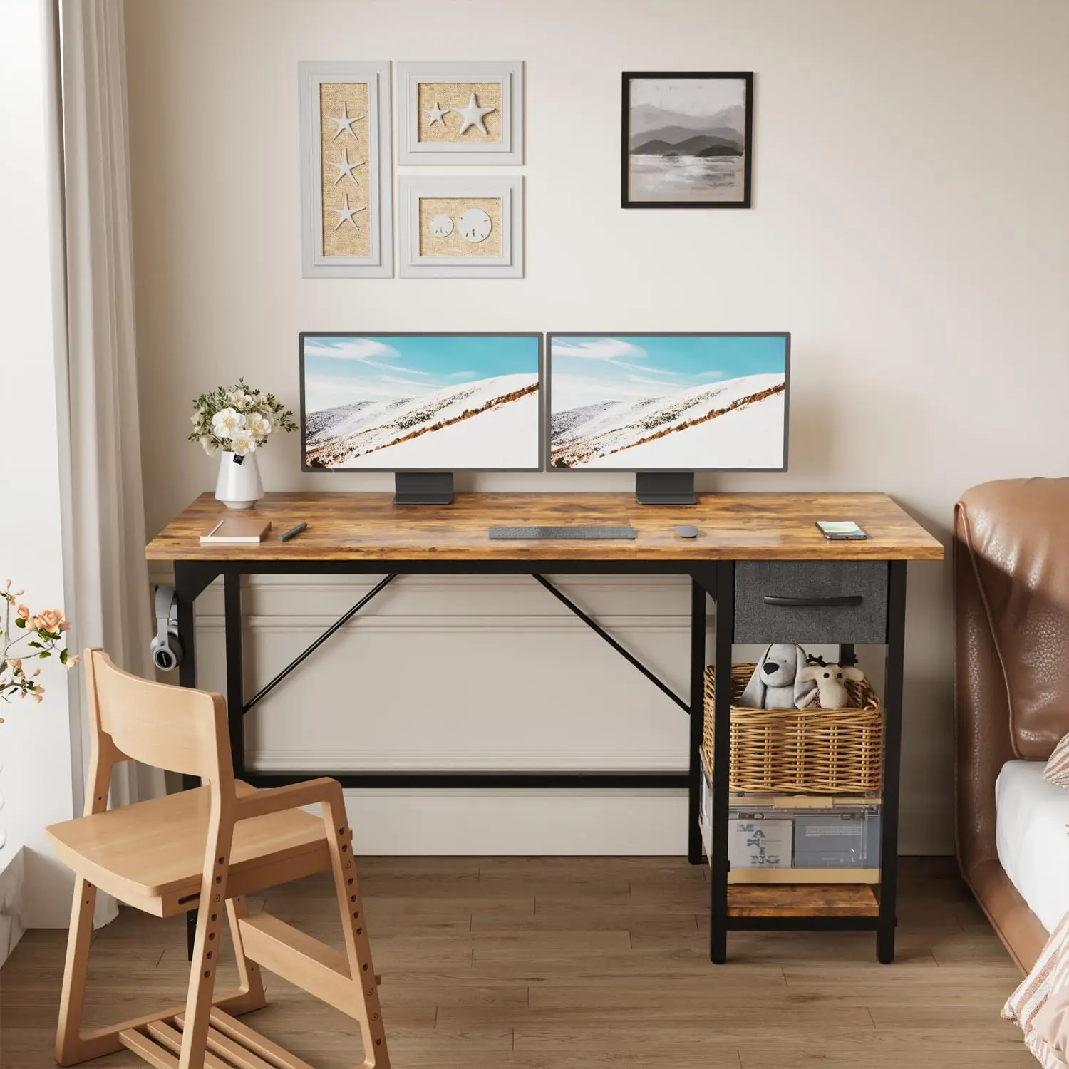 ديفوكو 100x50 سم مكتب مع أدراج طاولة كمبيوتر صغيرة مع حامل سماعات الرأس طاولة مكتب صغيرة طاولة الدراسة #3