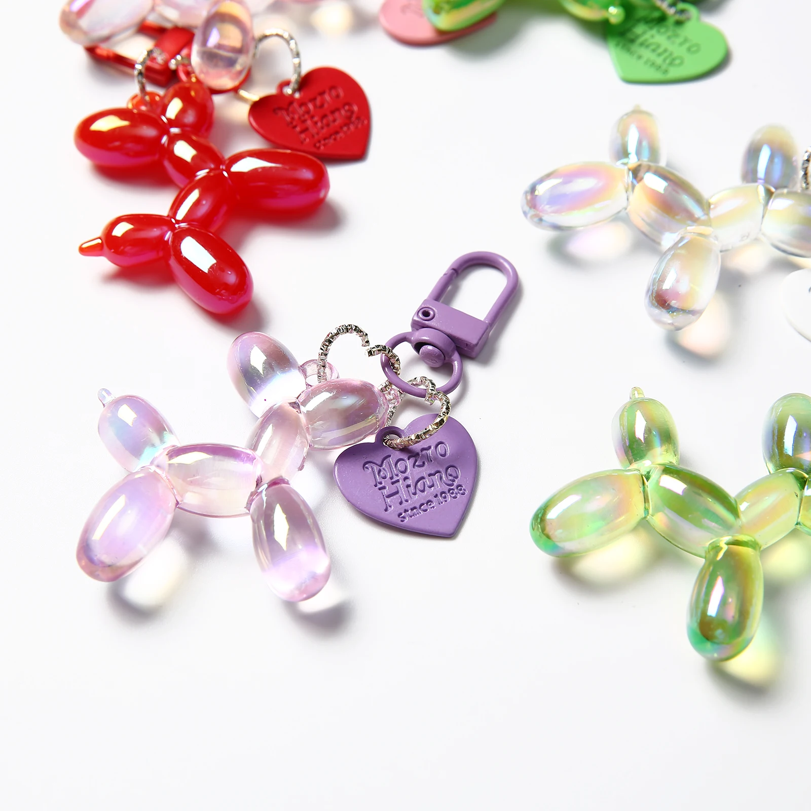 1/2/5/10/20 pcs Multi-Color Balloon Dog Keychain with Heart Tag Resin Charm for Backpack/Purse/Car Key Decoration Accessory