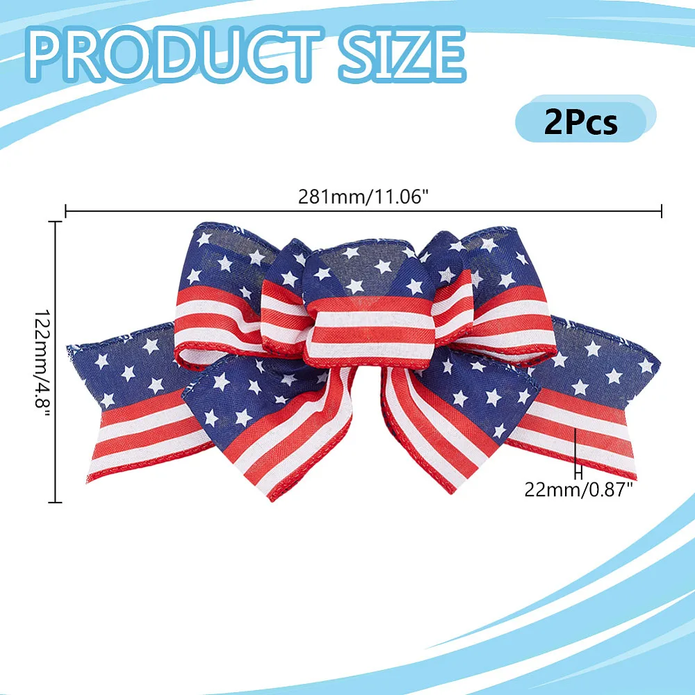 2 Pcs Patriotic Bow 4th of July Wreath Bow Red White Blue Star Burlap Bow Handmade Polyester Ribbon Bowknot for Independence