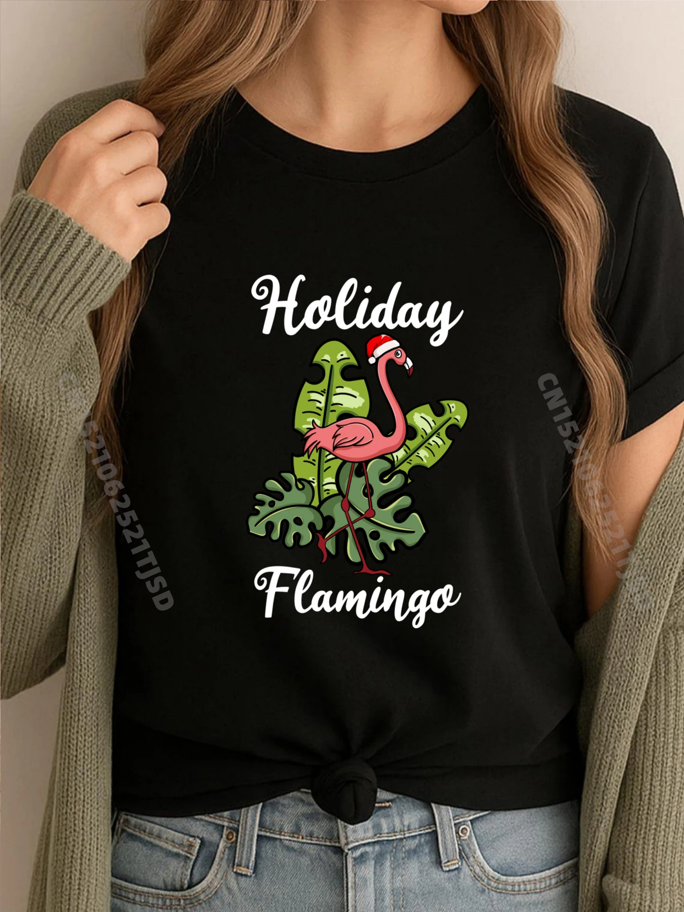 

Christmas Hat Holiday Pink Flamingo Xmas Santa Cream T Shirt SOFT Band Tshirts