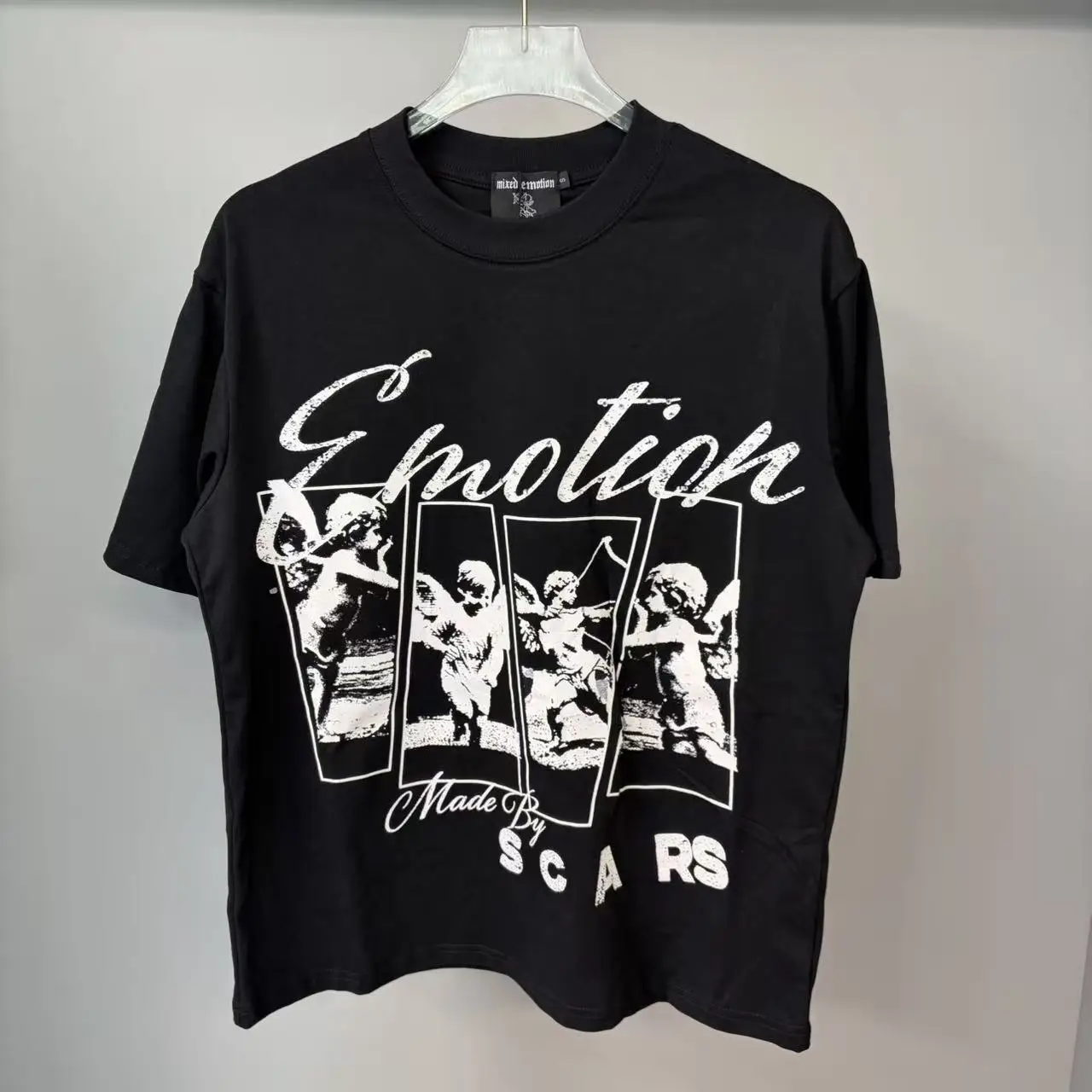 141# New fashion trend brand MIXEDEMOTION printing Shirt Streetwear Cotton Loose Round Neck Oversized Tee Top men t-shirt