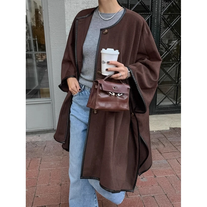 

Новое осеннее поступление, женское однотонное круглое свободное пальто с крыльями летучей мыши, кардиган, верхняя одежда, капюшон Ne Long Sve Commute Sle