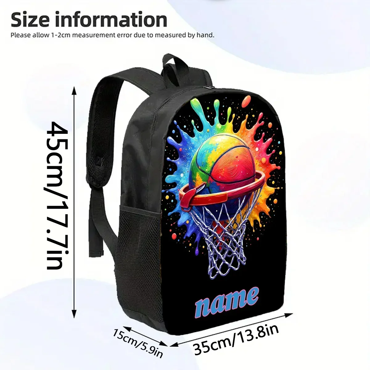 Custom Bag [Basketball Backpack] Custom Name Basketball Pattern Backpack - Vibrant Cartoon Design, Large Capacity 17-Inch Casual