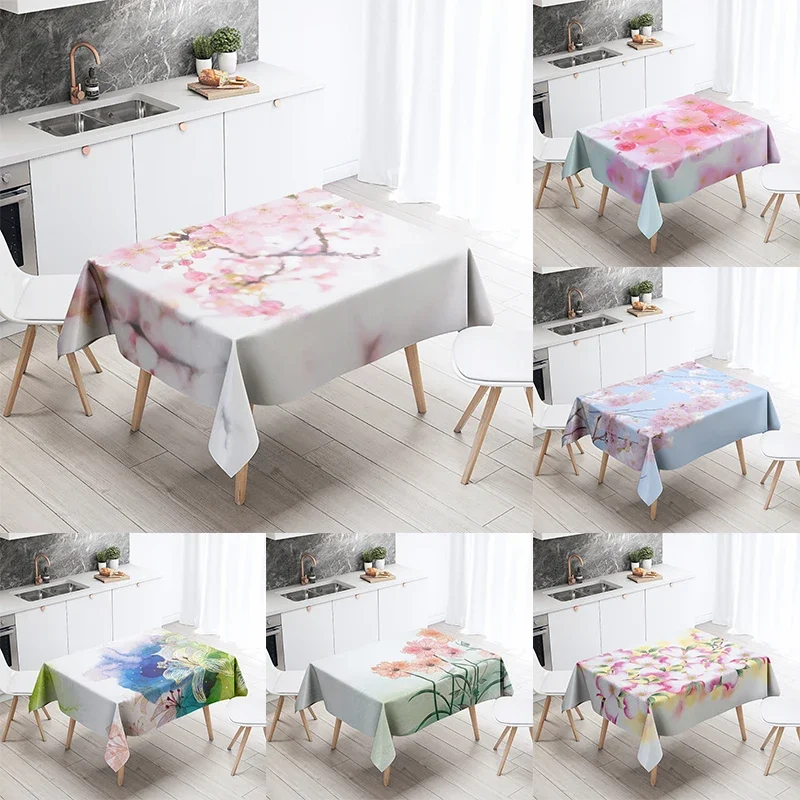 

Cherry Blossom Tablecloth Floral Anti-Stain Waterproof Rectangular Kitchen Dining Table Home Decor