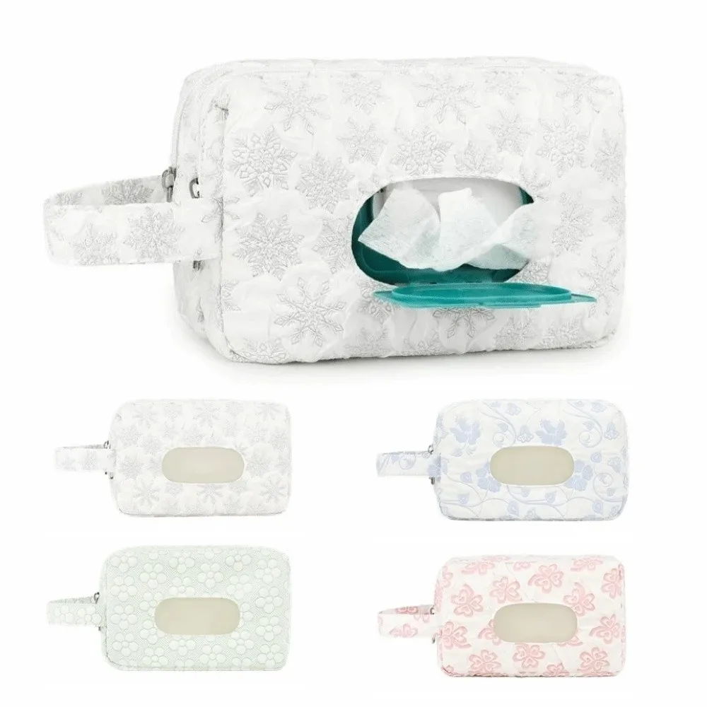 2-in-1 Baby Diapers Storage Pouch Flower Pattern Double Zippers Stroller Storage Bags Wide Opening with Handle Diaper Holder