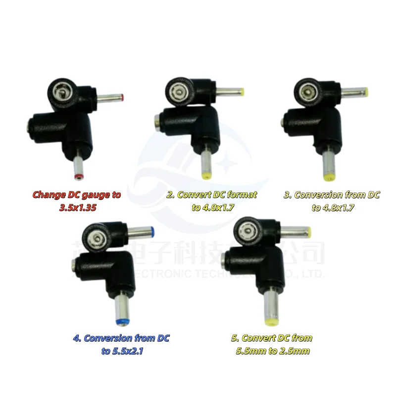 1/5PCS DC Power Adapter 5.5x2.1mm, Female to 6.5 4.8 4.4 4.0 3.5 3.0 2.5 2.1 1.7 1.35mm Male 90 Degree Plug Connector