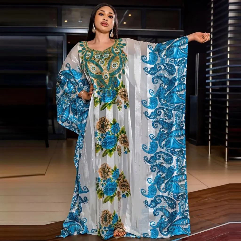 

Африканское женское свободное платье больших размеров с v-образным вырезом, модный халат большого размера для одежды больших размеров