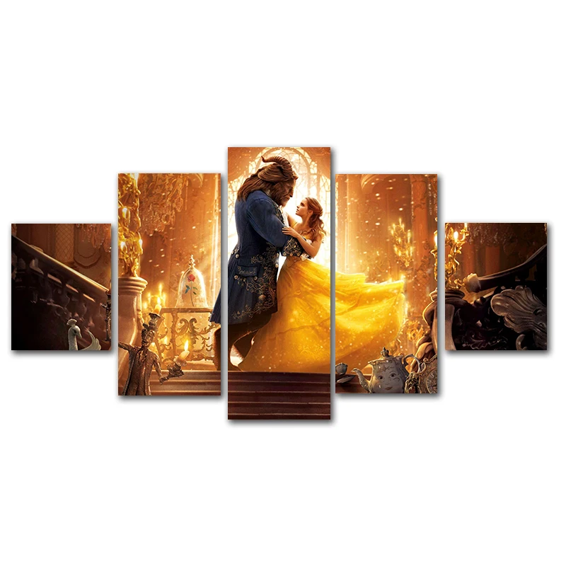 

5 Pcs Beauty and the Beast Falling in Love Wall Art Canvas Painting Nordic Posters And Prints Wall Picture For Living Room Decor