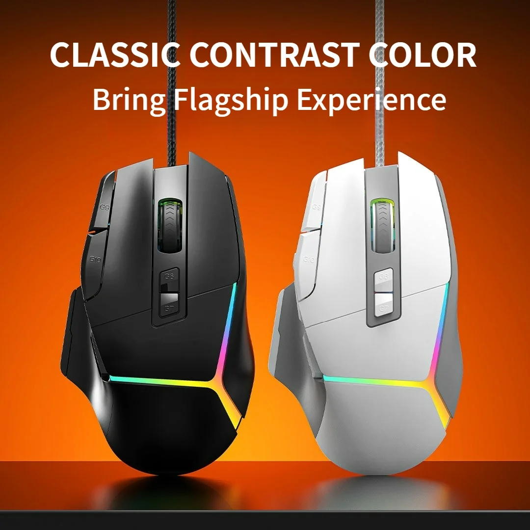 Wired Game Mouse RGB light Effect 12800DPI Gaming Custom Buttons Ergonomics Design 10 Keys Mause Gaming Office Use Mice