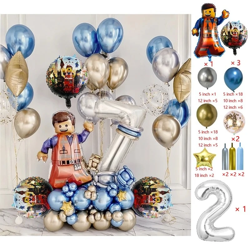 Cartoon Building Block Themed Party Balloon Set Colorful Latex Balloons for Baby Shower Kids Birthday Christmas Decorations - view 4