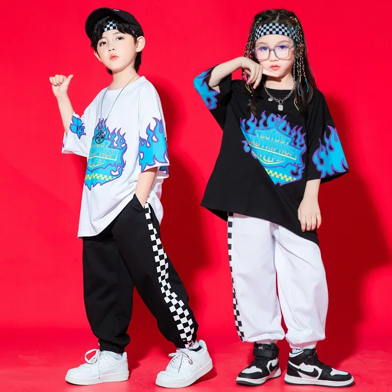 Children's Hip-hop Costumes Summer Korean Version Loose Group Performance T-shirt Boys and Girls Same Hip-hop Hiphop Jazz Dance