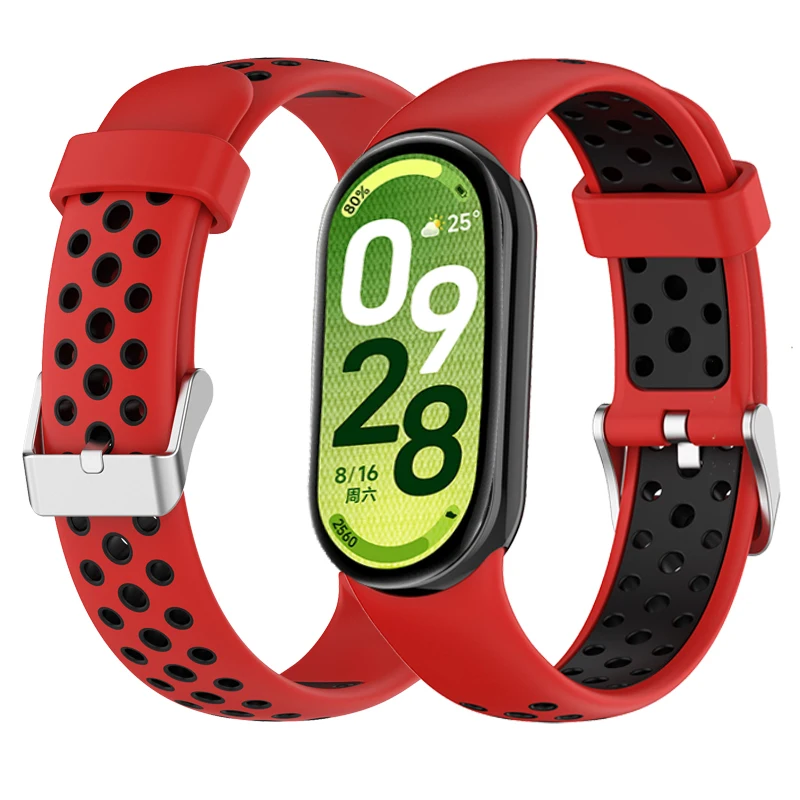 Sport strap For Xiaomi Mi Band10 9 8 strap Two-color Silicone Strap For Miband 9 8 strap Miband 10 Replacement Wristband image 3