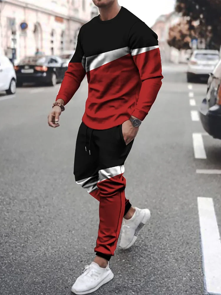 2024 Autumn Tracksuit Long Sleeve T Shirt Sweatpants Suits Men Streetwear Sweatshirt Trousers Outfits Oversized 2 Piece Sets