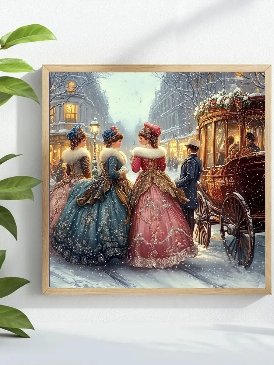 1 Stück 40x40 cm/15,74 Zoll Retro-Stil Urbane Schneeszene Gestempeltes Kreuzstich-Set DIY-Kit 11CT/14CT Vollstickerei Joy Sunday – Detail 1