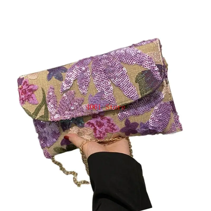 

Natural Straw Embroidered Sequins Evening Bag Reusable Woven Clutches For Parties And Travel