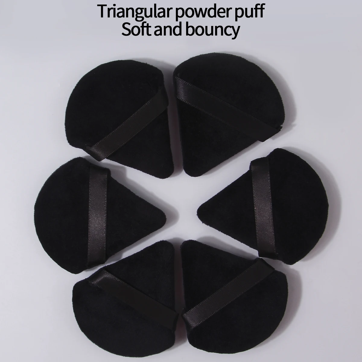 6PCS best-selling black triangular powder puff, suitable for both dry and wet use, an easy tool to create flawless base makeup