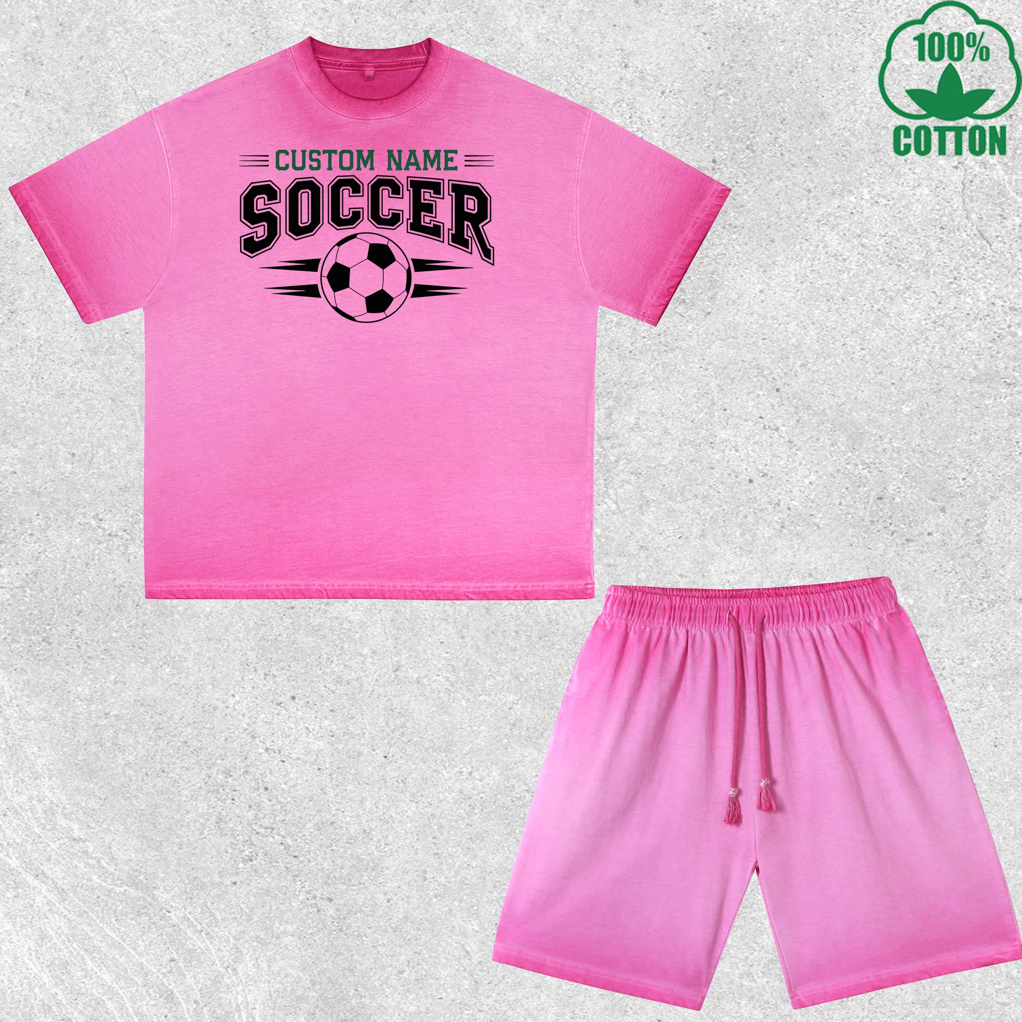 

Custom Soccer Printed Dirty Wash T-Shirt Shorts Set Multicolor Combo Loose Trendy Fashionable 100%Cotton Short Value Pack