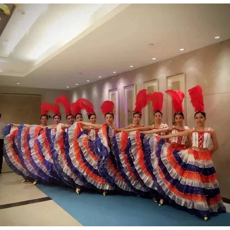 Vestido sexy com abertura para mulheres, traje de carnaval, dança do cânan francês, saia 360