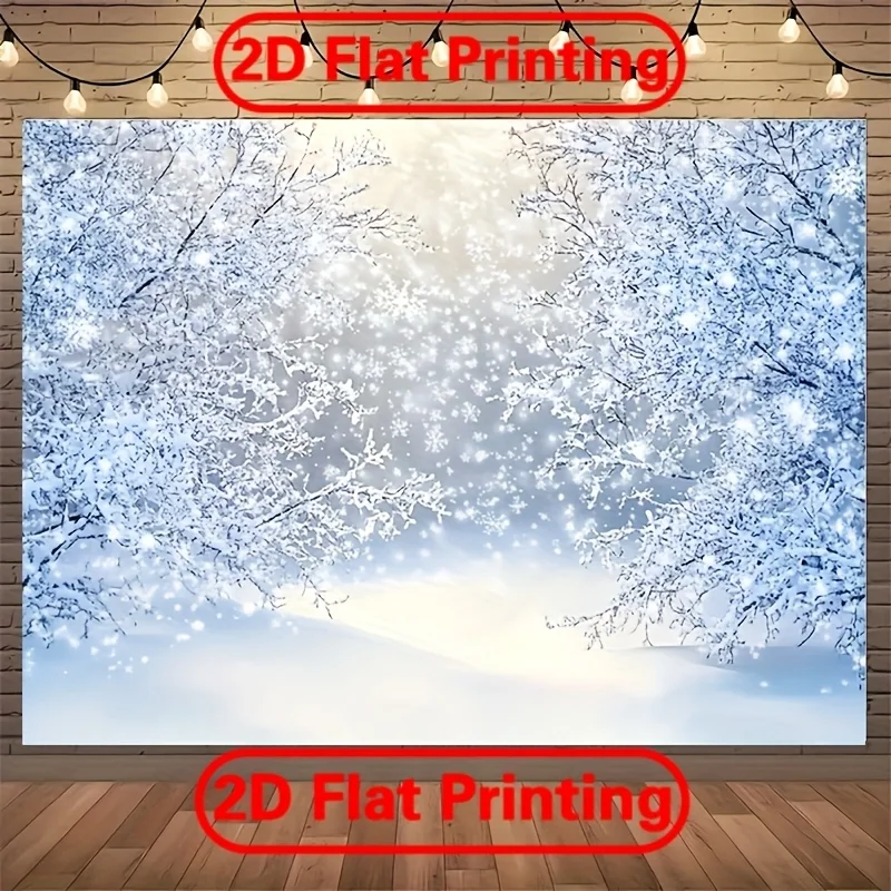 2D Flat, Winter Snow Forest Backdrop - Snowy Landscape with Snow-Covered Trees, Easy Hang No Electricity Needed, Horizontal Part