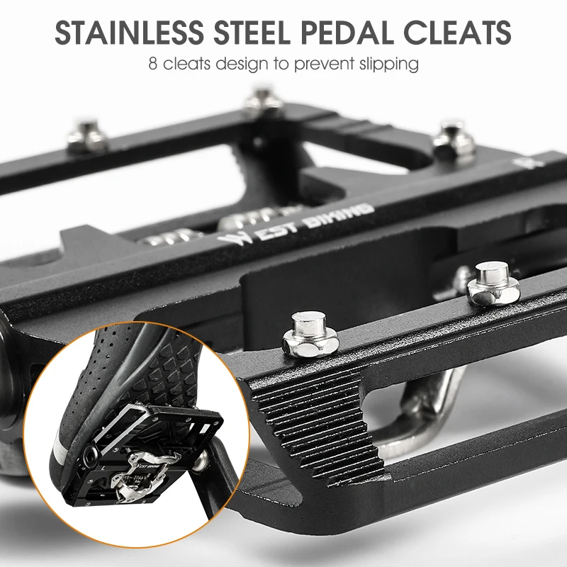 WEST BIKING 2 IN 1 Dual-use Bicycle Pedal Mountain Bike Anti-slip Flat/Lock Pedals Fit SPD 9/16\'\' Aluminum MTB Pedal Bike Parts