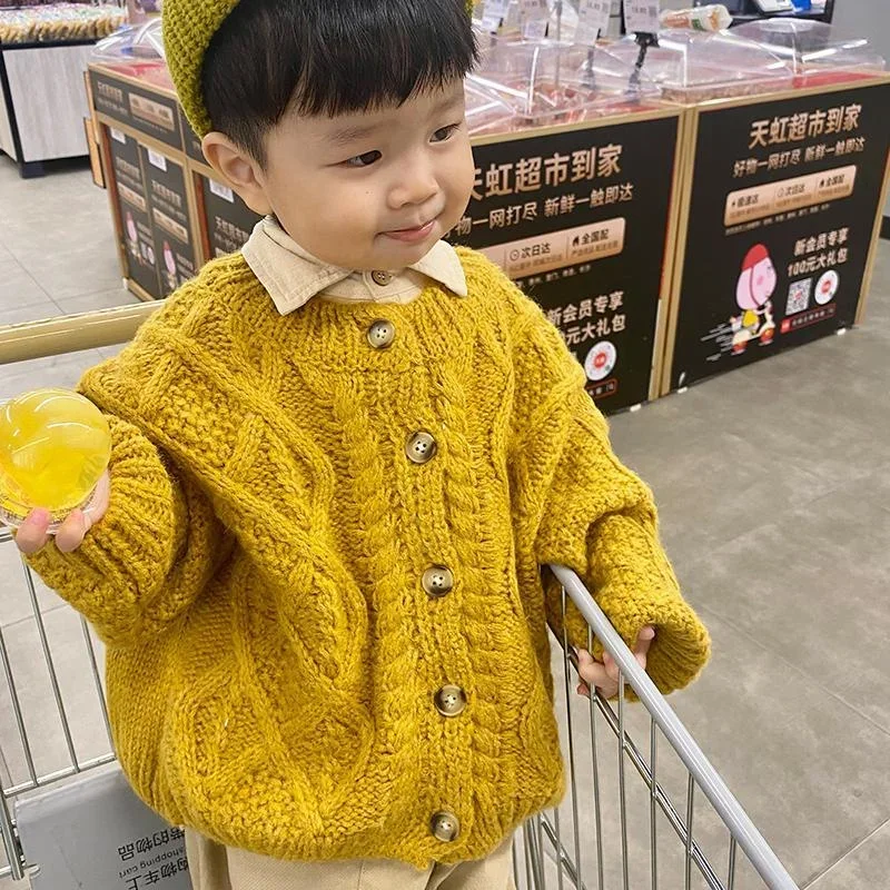 

Boys Woolen Sweater Crochet Cotton Windbreak 2024Boys Woolen Beige Thicken Autumn Winter Christmas Gift Warm Children's Clothing