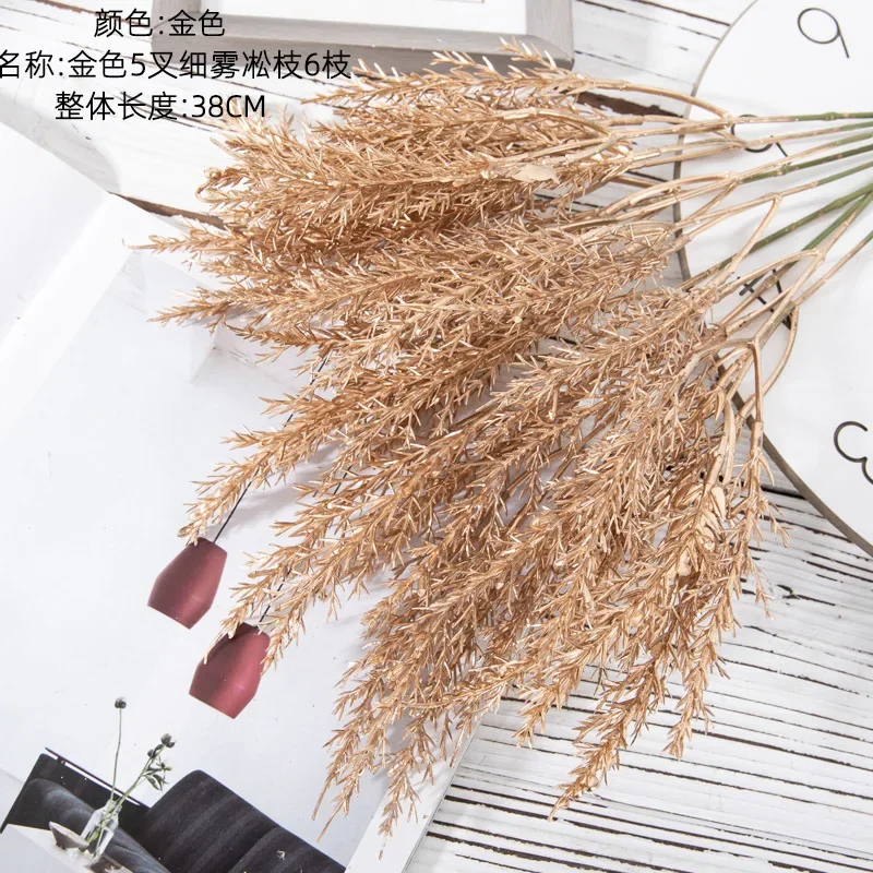 6pcs/set Artificial Flower Gold Christmas Flower New Year Flower Spray Gold Accessories Home Decoration Christmas Fake Flowers