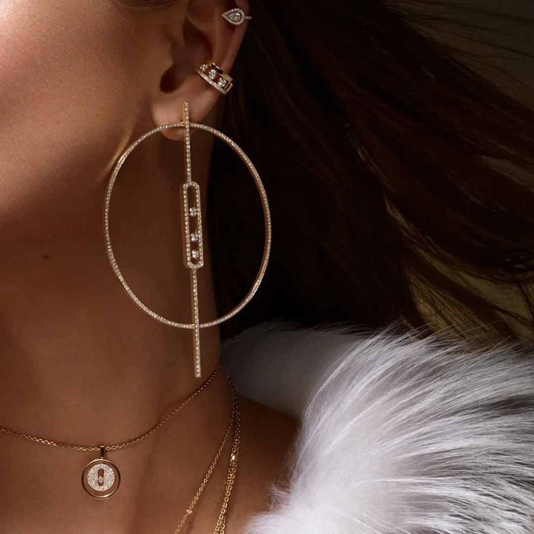 CY 925 Sterling Silver Luxury Jewelry Circular Women's Diamond Earrings. Sliding Diamond