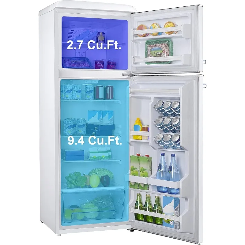 Galanz GLR12TWEEFR Refrigerator, Dual Door Fridge, Adjustable Electrical Thermostat Control with Top Mount Freezer Compartment