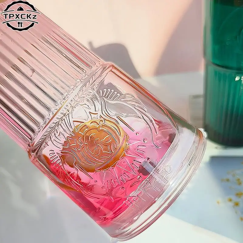 Milk Cup Green Goddess Model Water Cup Glass Cup With Lid and Straw Transparent Bubble Tea Cup Coffee Drinkware Dessert Cup