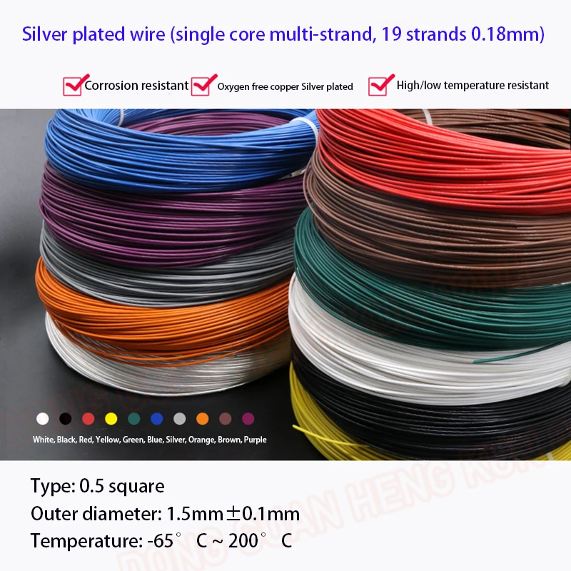 

1m Oxygen-free Copper Silver-plated Wire 0.5 Square Wire Diameter 1.5mm High/Low Temperature Electronics Resistant Signal Wire