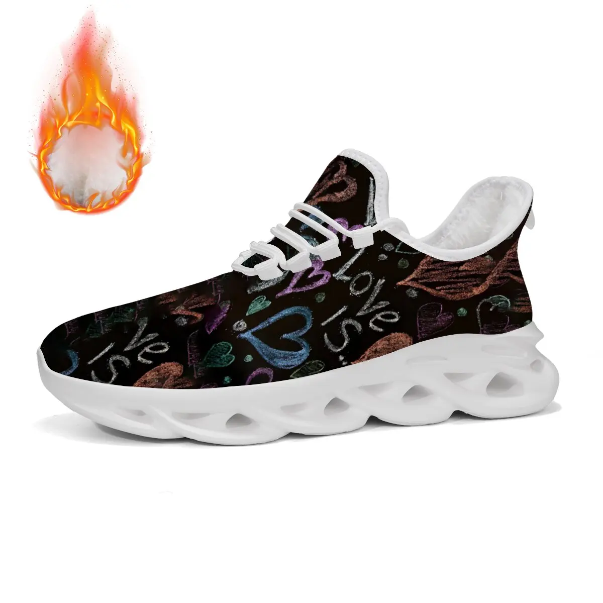 

New Men's Casual Sports Shoes Women's Fleece Lined Casual Sneakers Colorful Heart Love Chalkboard Print Lightweight Kids Shoes