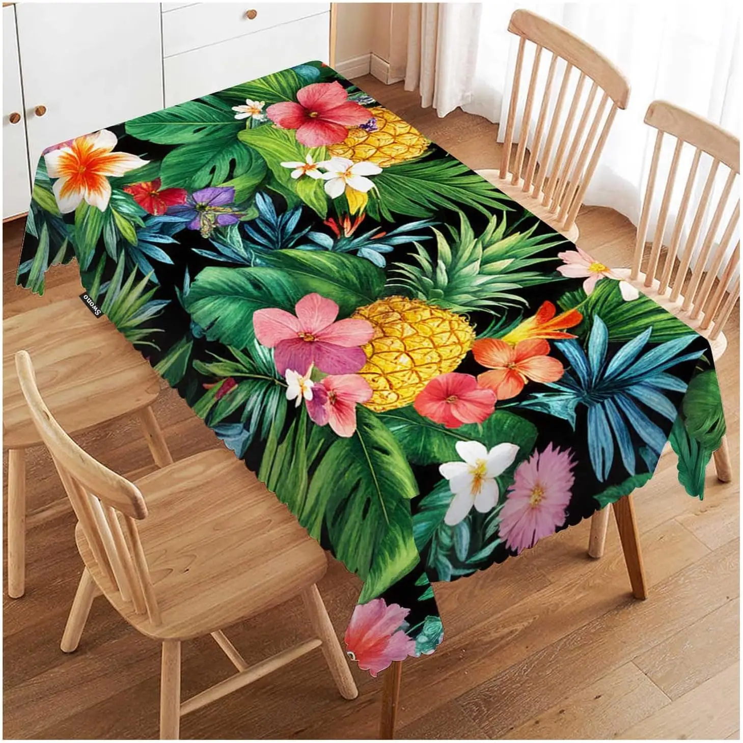Hawaii Pineapples Flower Palm Leaves Rectangle Tablecloth for Table Decor Summer Tropical Hibiscus Plant Table Cloth Party Decor
