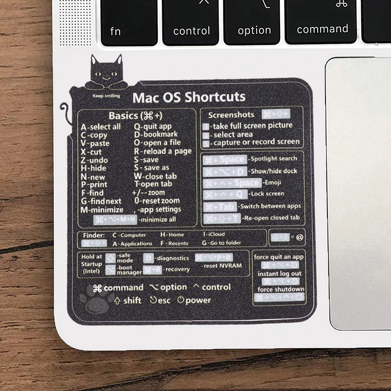 Mac OS Reference Keyboard Shortcut Sticker Adhesive Removable Stickers For Quick Reference Keyboard Guide Black