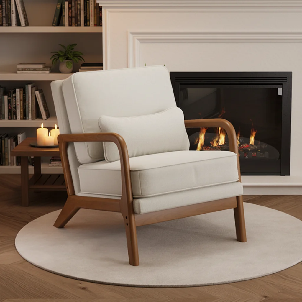 #Modern Foldable Wood Fabric Reclining Leisure Lounge Chair For Warehouse Use