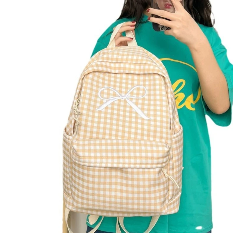 Mochila escolar a cuadros estética, mochila capacidad para mujer y niña, bolsa libros