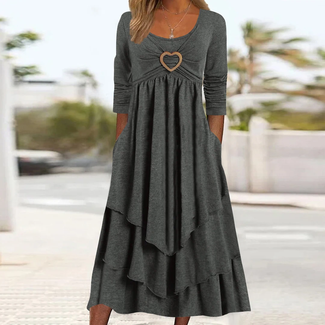 

Plus Size Women's Plain Regular Fit Crew Neck Casual Midi Dress