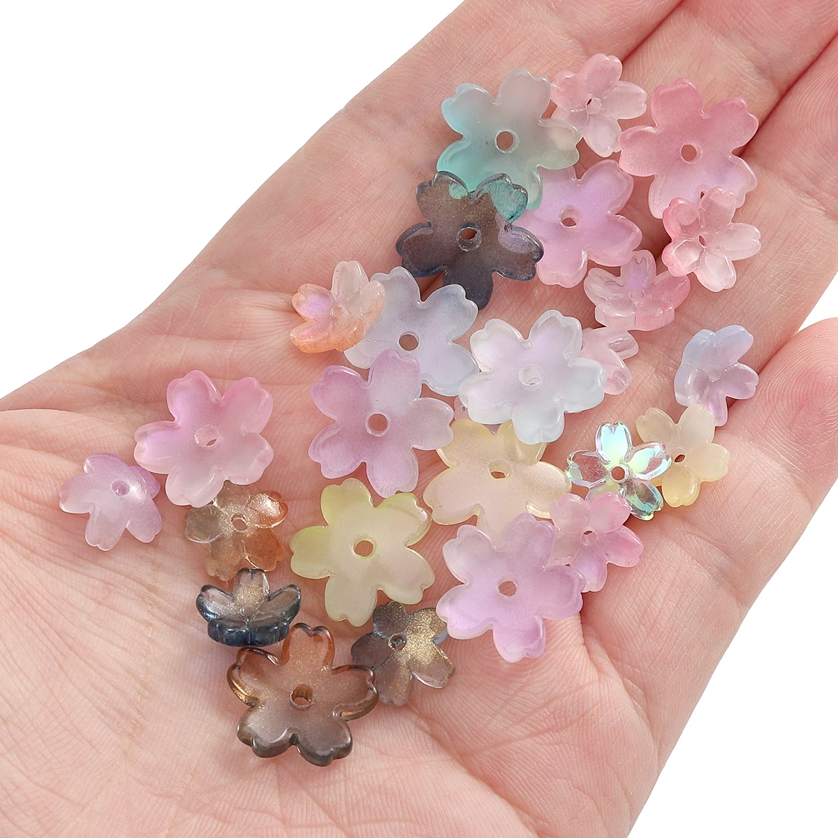 10pcs 11/15mm Gradient Color 3D Sakura Glass Beads Cherry Blossom Flower Loose Beads For Jewelry Making DIY Bracelet Accessories
