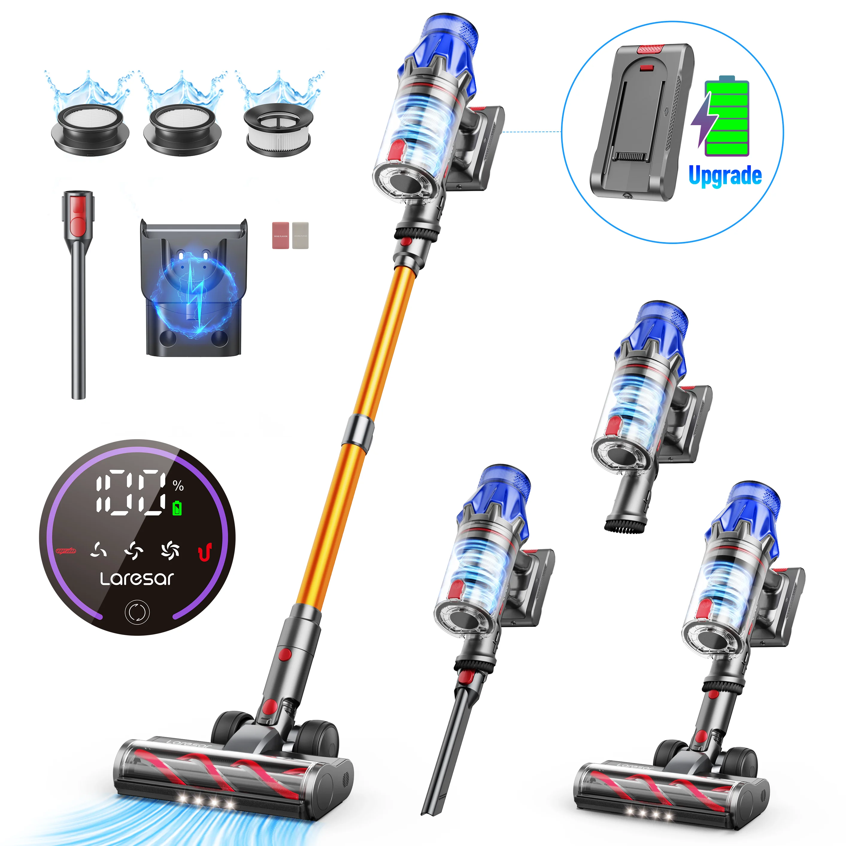 Aspirateur sans fil 90 min Laresar V7S 75000PA 650W, portatif, longue autonomie, batterie amovible, écran intelligent, appareil électroménager