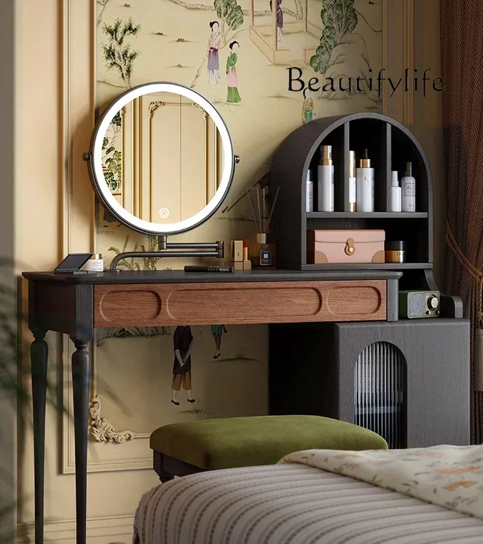 

C French retro solid wood dresser master bedroom makeup table black medieval dresser chest cabinet integrated