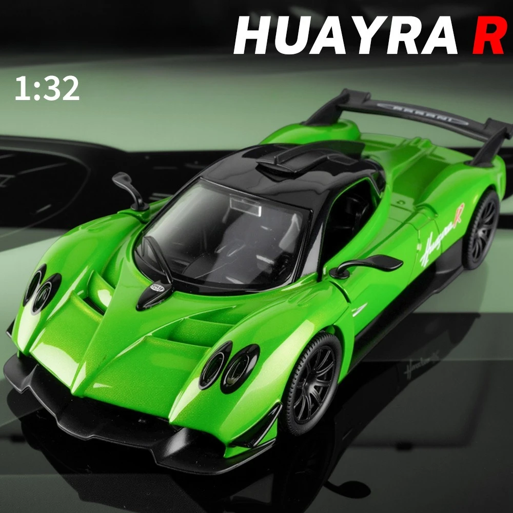 Huayra R – jouets de supercar en alliage moulé sous pression, son et lumière, portes ouvertes, Collection de voitures de sport, cadeaux pour enfants, 1:32