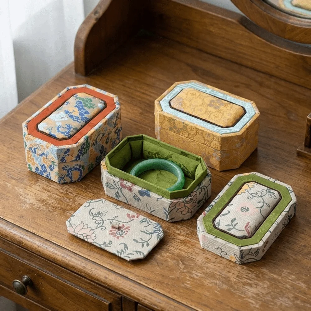 Fabric Brocade Jewelry Box Multiple Colors Hard Shell Bangle Storage Box Chinese Style Wear-Resistant Bracelet Gift Box