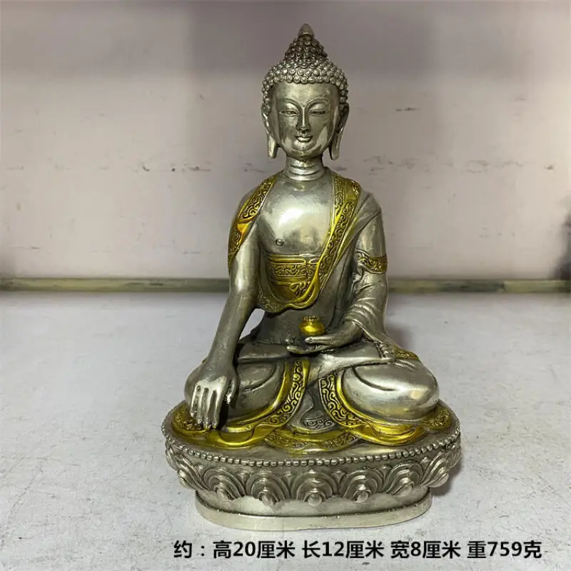 Antique bronze gilded Tibetan Buddhism Shakyamuni Buddha statue home Buddhist hall offerings decorative crafts ornaments