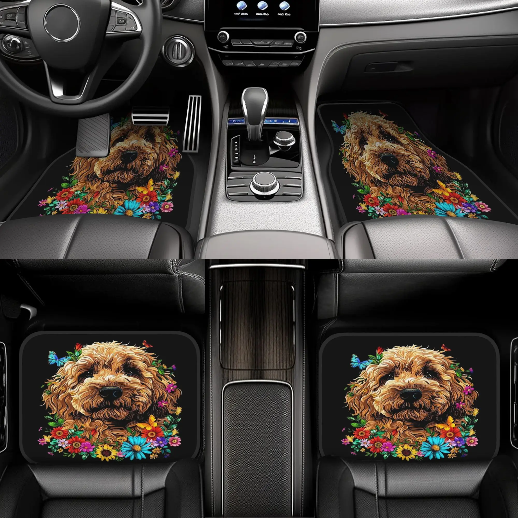 4pcs Funny Poodle & Shih Tzu-like Roosterapoo Dog Design Car Floor Mats - Non-Slip, Durable, All-Weather, Fit For Cars (Driver/P