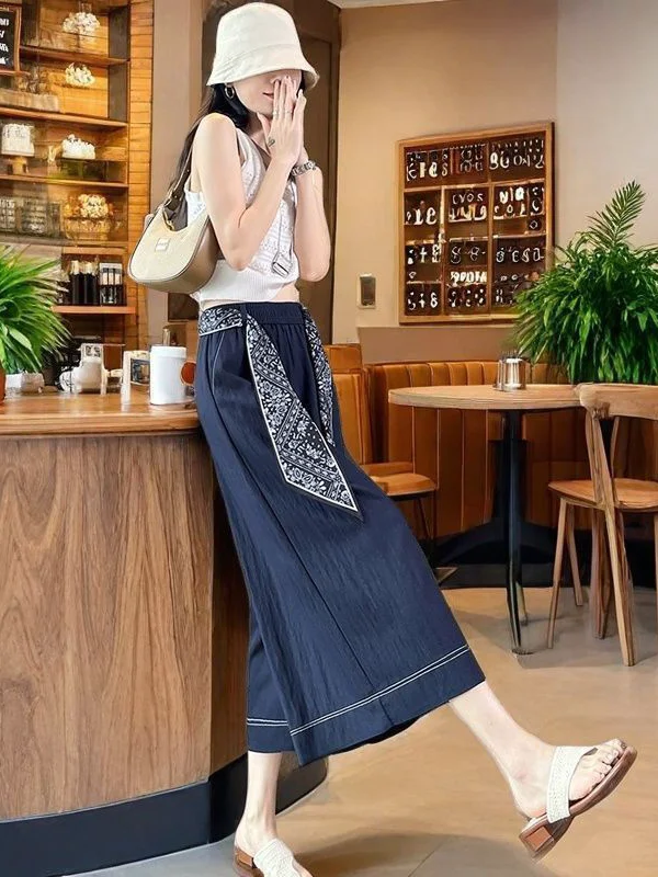 

Summer New Soft Denim Wide Leg Pants Women's Ice Silk Thin High Waist Slimming Casual Loose Versatile Loose Fit Trousers