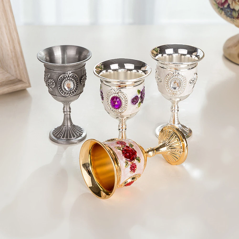 2 Pcs Alloy Goblet Cup Unique Flower Pattern Retro Style Metal Liquor Glass Elegant Drink naments Safe Reliable Easy Clean
