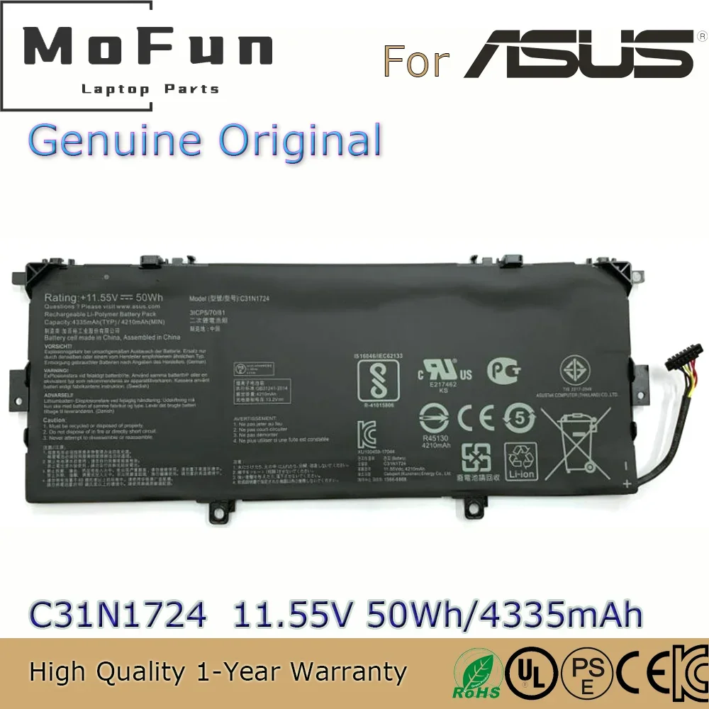 

Совершенно новый оригинальный аккумулятор для ноутбука C31N1724 11,55 В 4335 мАч для Asus ZenBook 13 UX331FA UX331FAL UX331UAL 3ICP5/70/81 и т. д.