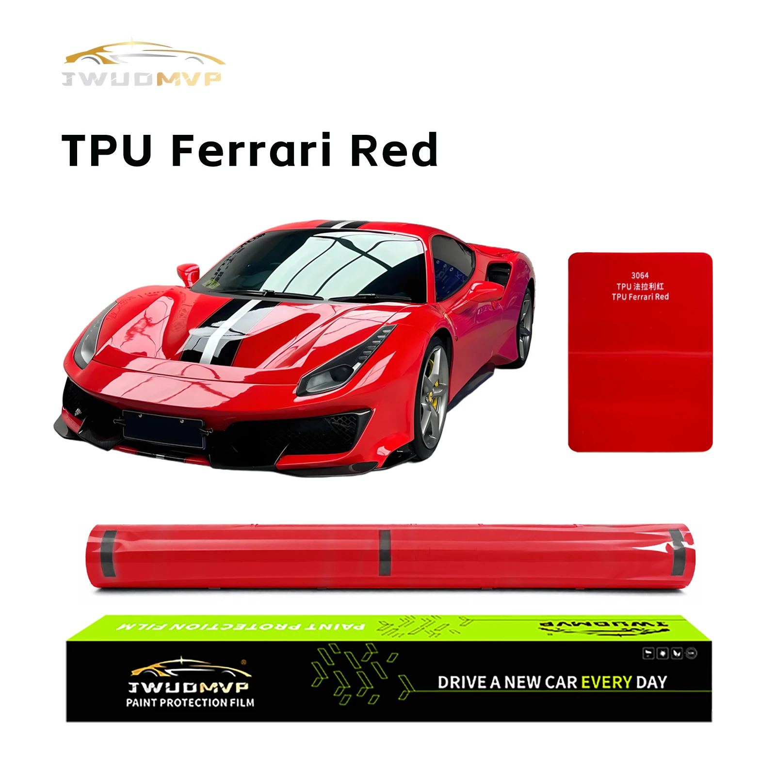 

JWUDMVP High-quality 1.52* 15-meter TPU PPF Crystal Red Color-changing Film, Self-healing, Scratch-resistant and Color-changing