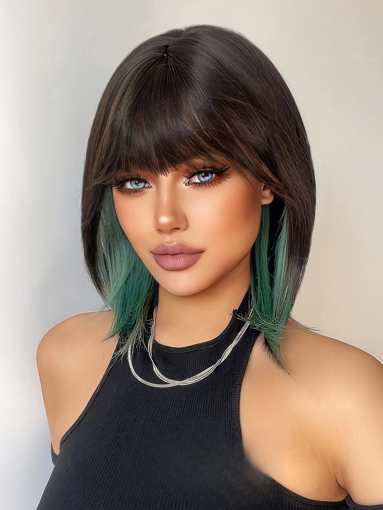 

Wig female short hair bobo green hanging ear dye cute lolita natural realistic Qi bangs jk full headgear