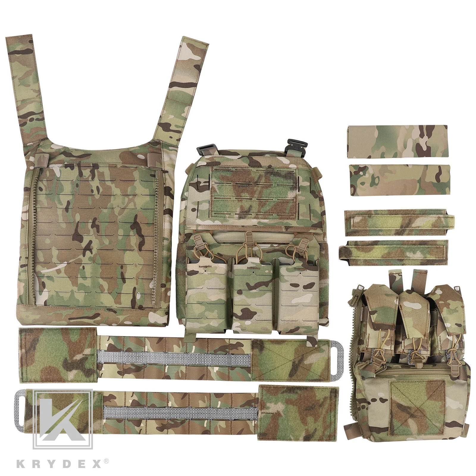 KRYDEX FCPC V5 Plate Carrier Tactical Vest Front Triple Mag Pouch Cobra Buckle Tegris Cummerbund with Backpack Full Set Vest