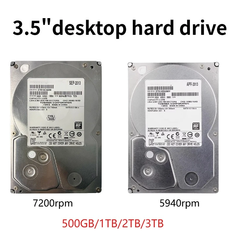 For Toshiba 500GB 1TB 2TB 3TB Desktop Computer 7200 RPM Buffer CMR 3.5-inch Internal Mechanical Hard Disk SATA3 6Gb/s Used HDD